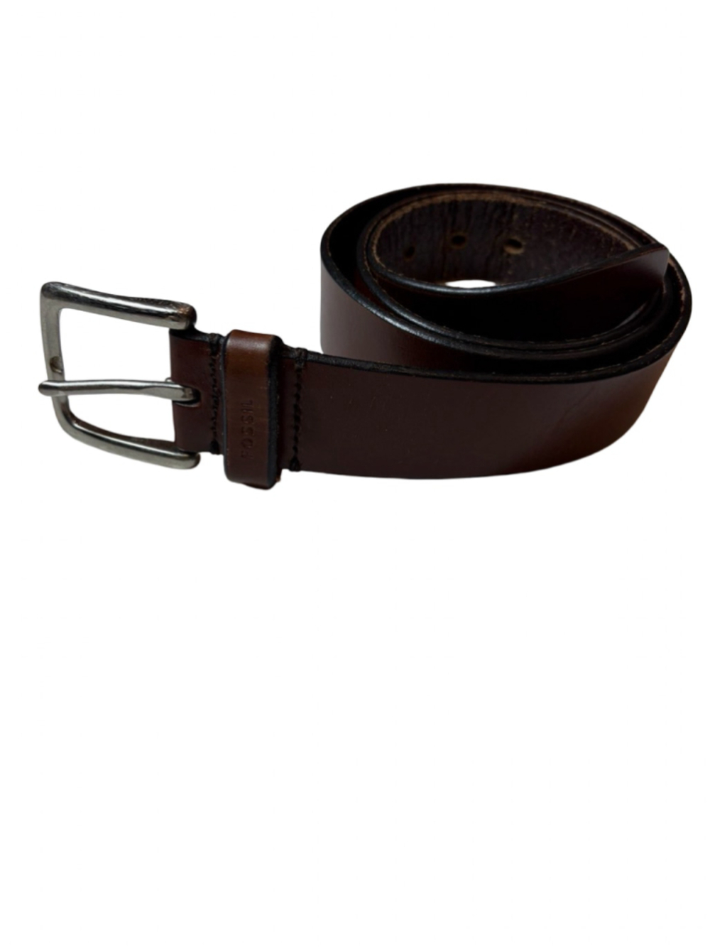 Fossil Men’s Brown Genuine Leather Belt Size 40 Rugged Casual Silver Buckle